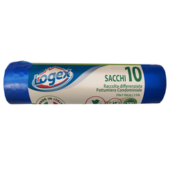 10 SACCHI IMMONDIZIA 70X110CM 110LT HD 16mic BLU LOGEX