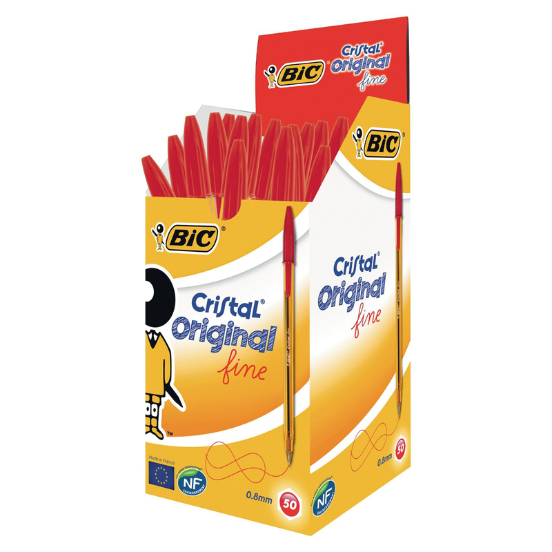 Scatola 50 penna sfera CRISTALR fine 0,8mm rosso BICR