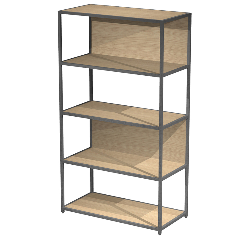 LIBRERIA 5 ripiani 90x44H161cm con struttura metal ANTRACITE - ROVERE Modular