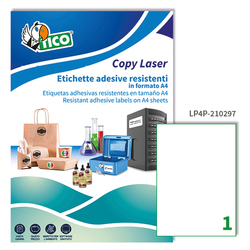 Poliestere adesivo LP4P bianco 70fg A4 210x297mm (1et/fg) laser Tico