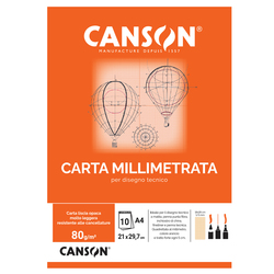 BLOCCO CARTA OPACA MILLIMETRATA 210x297mm 10FG 80GR CANSON