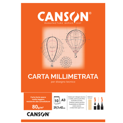 BLOCCO CARTA OPACA MILLIMETRATA 297x420mm 10FG 80GR CANSON