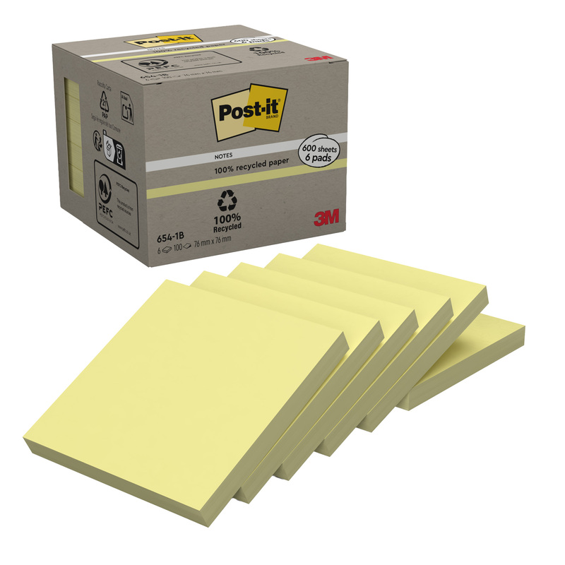 BLOCCO 100foglietti Post-itR Notes Green 76x76mm 654-1B GIALLO