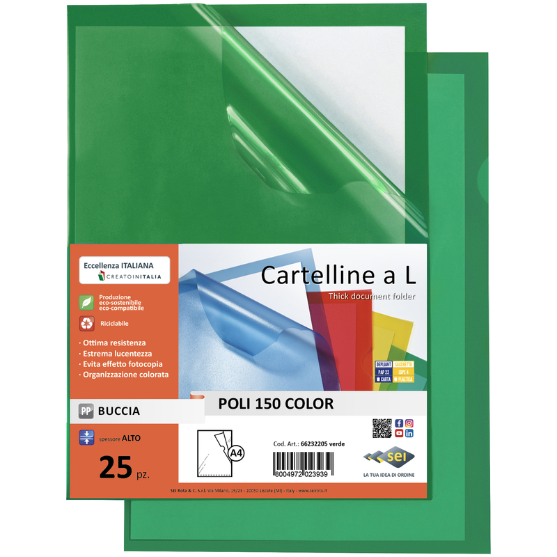 25 CARTELLINE A L 21X29,7 VERDE POLI 150 COLOR PPL B.A. SEI