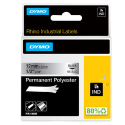 NASTRO POLIESTERE PERMANENTE 12mm x 5.5mt nero su metallo 18486 RHINO