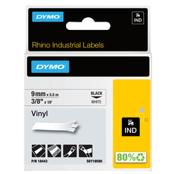 NASTRO VINILE 9mm x 5.5mt nero su bianco 18443 RHINO