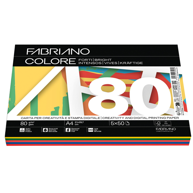 Carta Fabriano Colore A4 80gr 250fg mix 5 colori forti