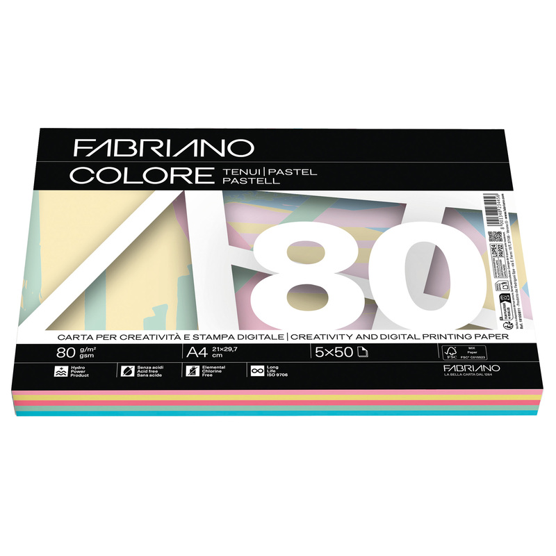Carta Fabriano Colore A4 80gr 250fg mix 5 colori tenui FABRIANO