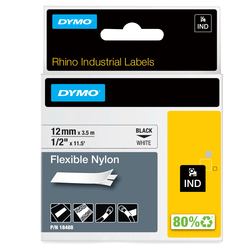 NASTRO NYLON FLESSIBILE 12mm x 3.5mt nero su bianco 18488 RHINO