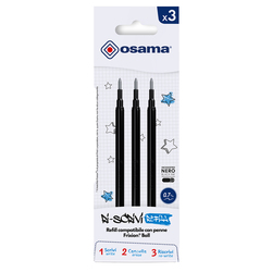 Set 3 refill inchiostro gel RiSCRIVI cancellabile 0,7mm nero OSAMA