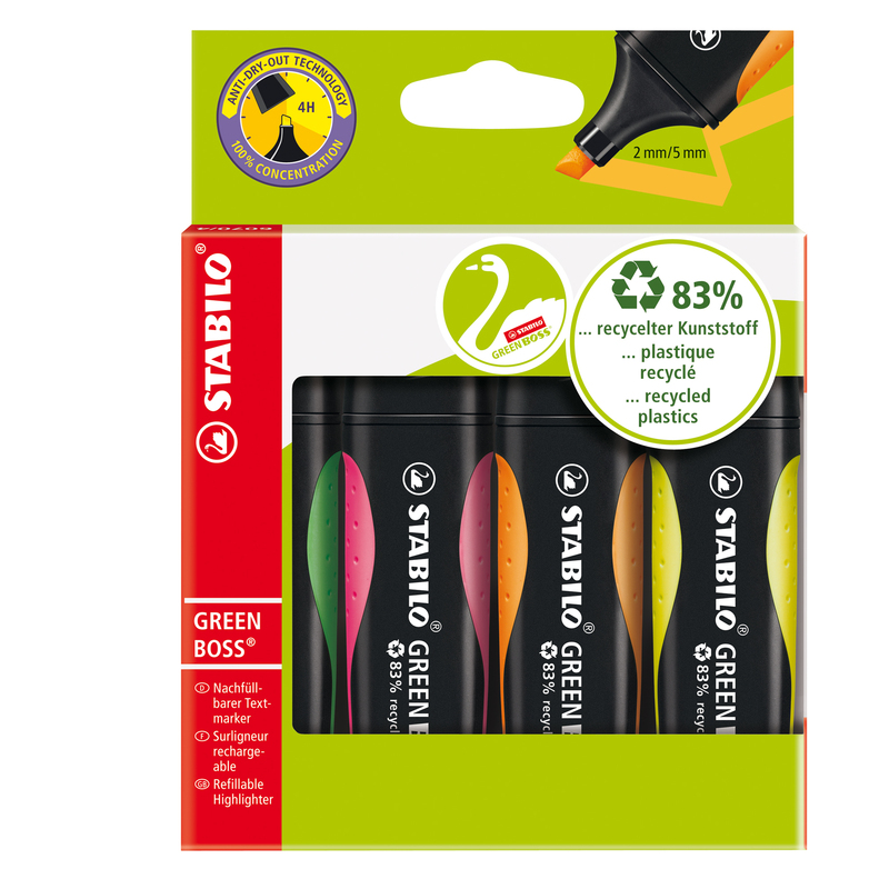 ASTUCCIO 4 EVIDENZIATORE STABILOR GREEN BOSSR 83recycled assortiti