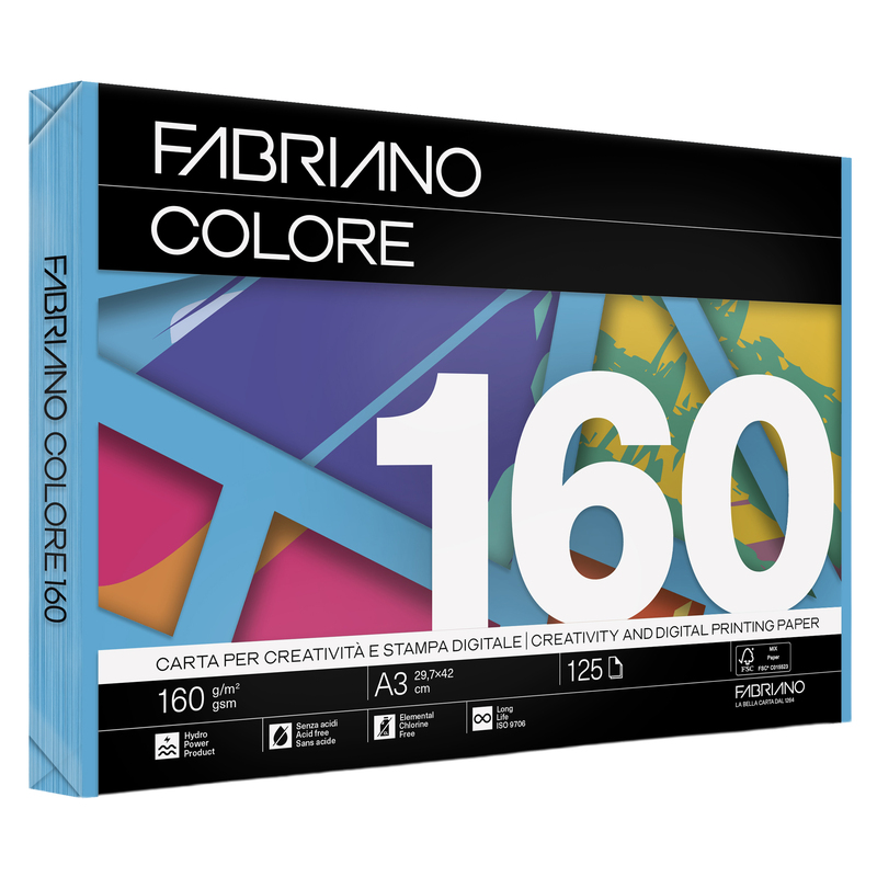 Carta Fabriano Colore A3 160gr 125fg col.forti azzurro