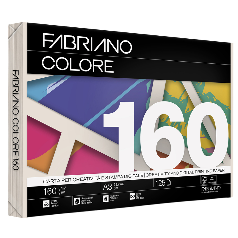 Carta Fabriano Colore A3 160gr 125fg col.tenui avorio