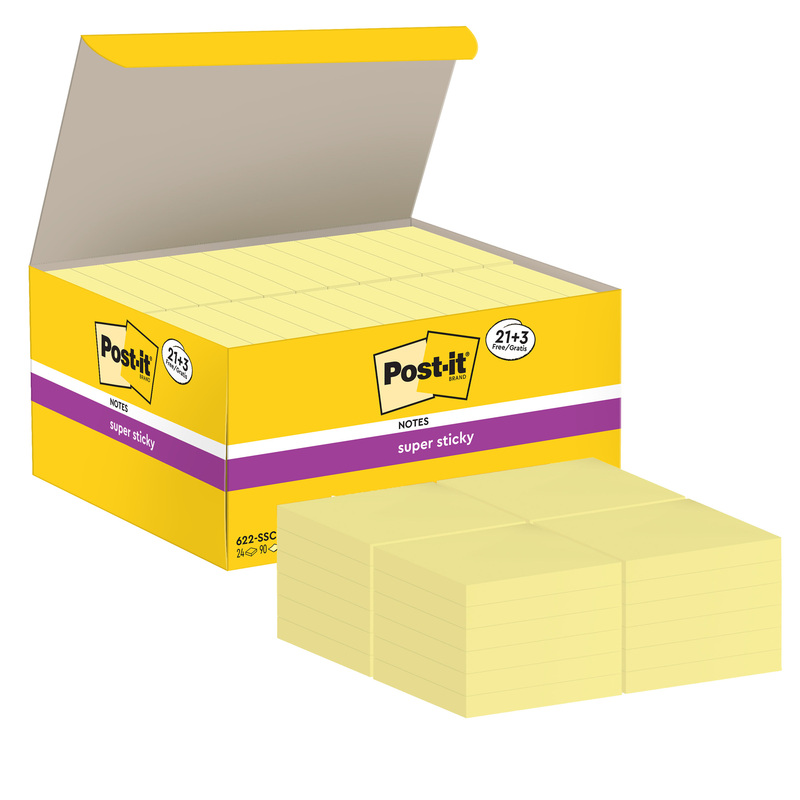 VALUE PACK 21+3 BLOCCO 90fg Post-itR Super Sticky Giallo Canary 47.6x47.6mm